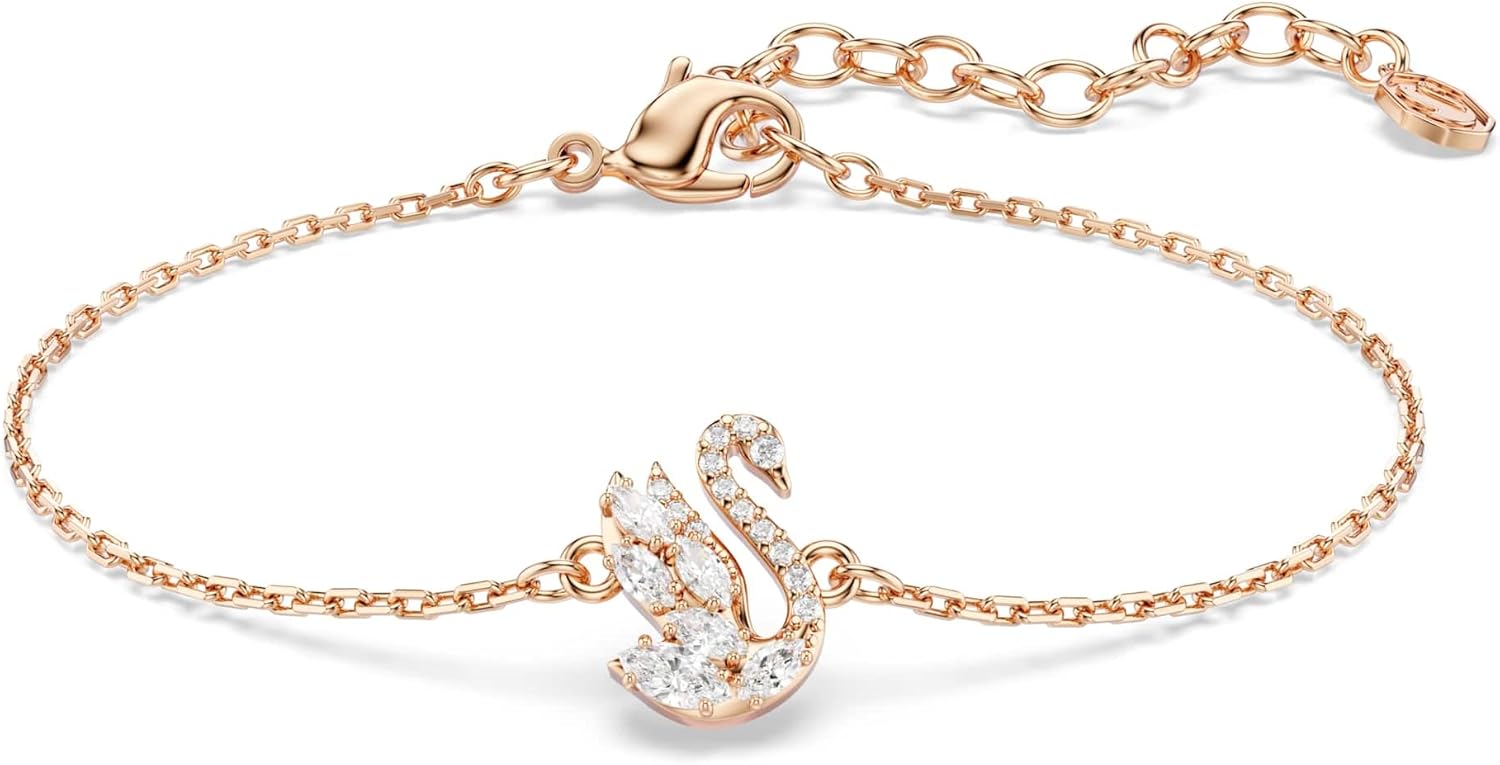 Swarovski Swan bracelet, Mixed cuts, Swan, White, Rose gold-tSwarovski One plated