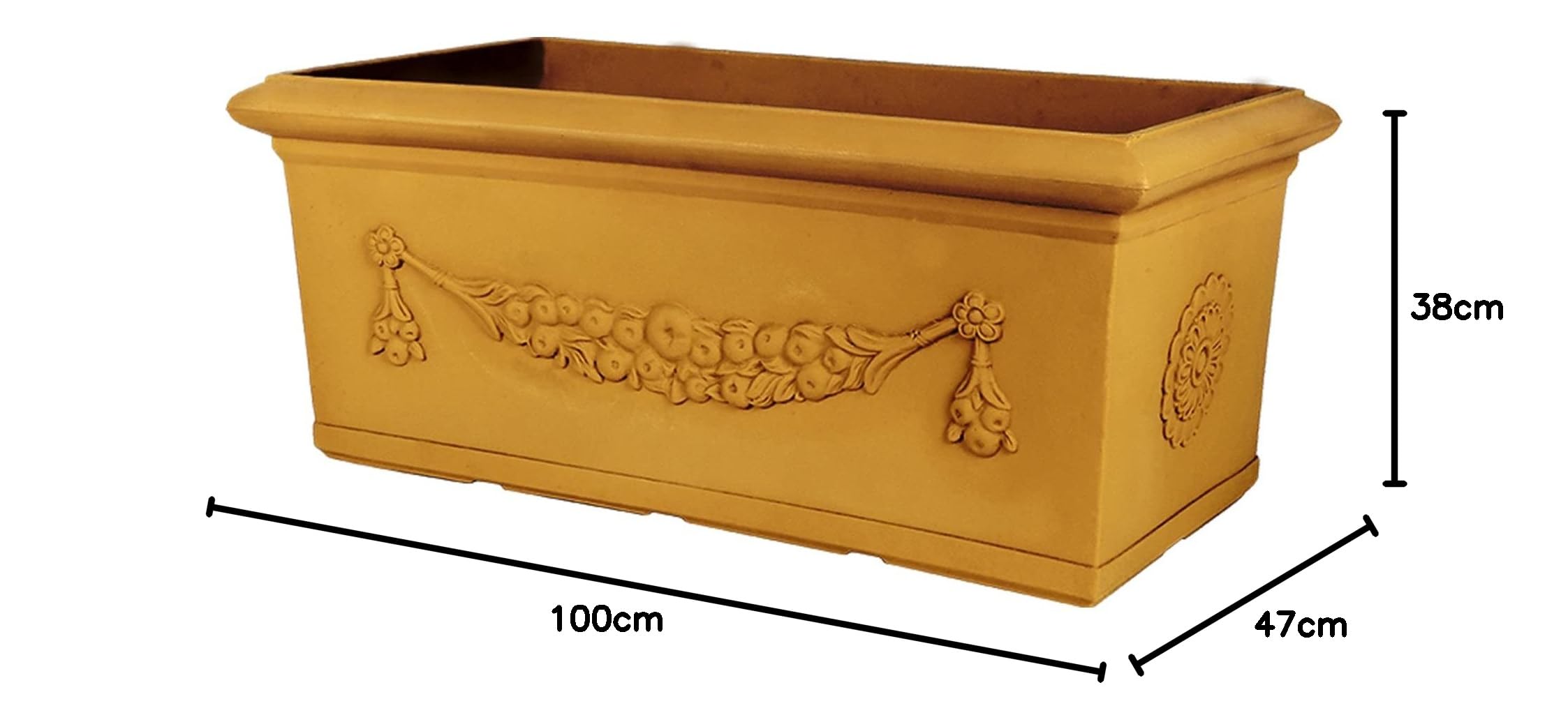 Decor Space Fioriera Festone rettangolare in resina con decorazione per esterno Made in Italy (80 cm, Impruneta)