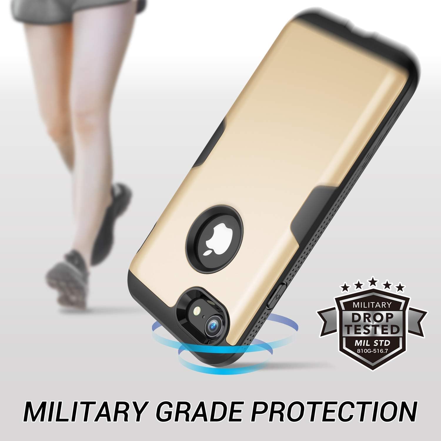YOUMAKER Designed for iPhone 8 Case & iPhone 7 Case, Full Body Rugged with Built-in Screen Protector Heavy Duty Protection Slim Fit Shockproof Cover for iPhone 8 4.7 Inch - Gold