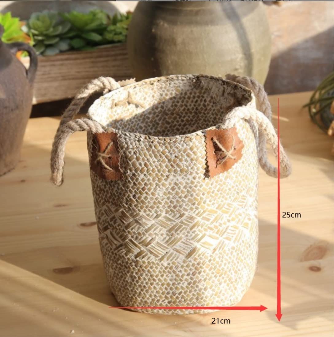 Koszyk Piknikowy Kosz Piknikowy Naturalny Do Sadzenia Kosze Na Brzuch Pojemnik Przechowywania Uchwyty Rośliny Plenerowy(21 * 21 * 25cm)