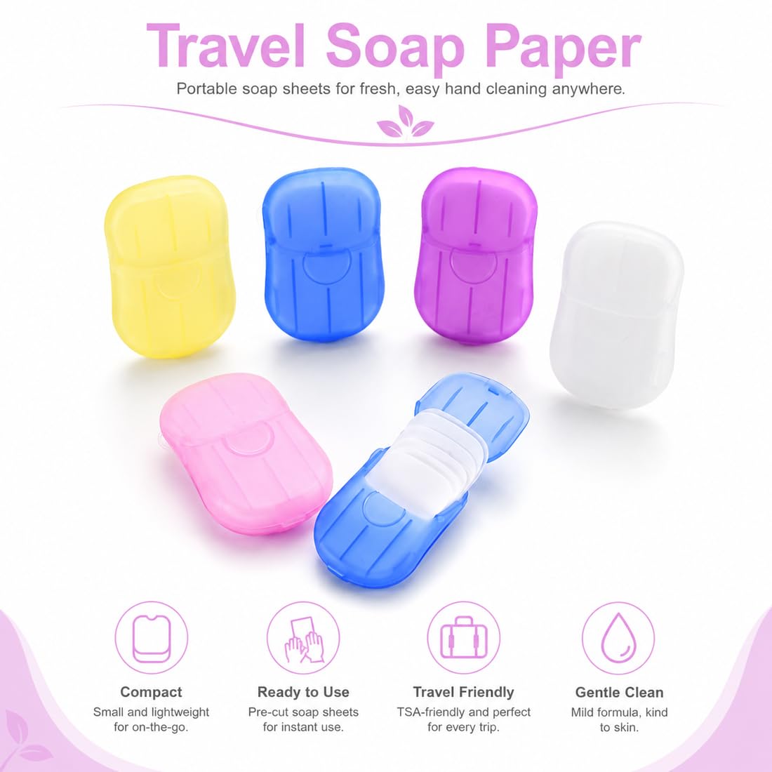 10 Scatole di Foglietti di Sapone Portatili, 40 Fogli per Scatola, Scatole Sapone da Viaggio, in Custodia Compatta, per Viaggi e Uso Esterno