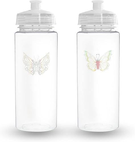 Botella vacía deportiva de 24 onzas con parte superior de tirar, a prueba de fugas, botella sin BPA, paquete de 2 unidades de calcomanías de