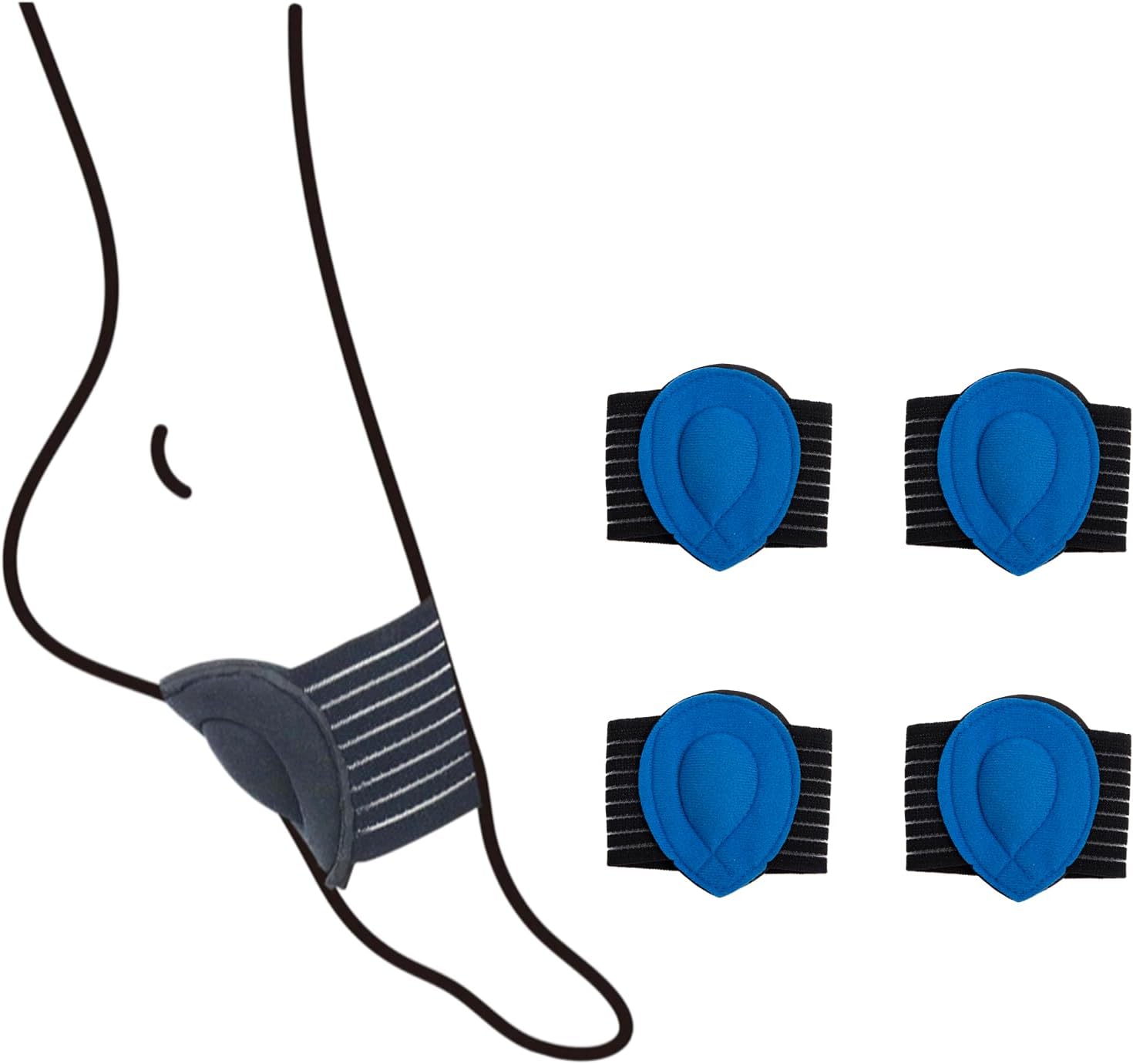 4 Pairs Arch Support Sleeves with Cushion, Adjustable Arch Wrap for Plantar Fasciitis & Flat Feet Relief, Breathable Foot Arch Braces for Adults, Foot Support for Standing Walking Running (Blue)