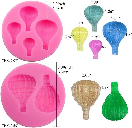 Miniatura 3 de Meiyouju - 2 moldes para fondant de globo de aire caliente, molde de silicona para globos de aire de 4 cavidades, molde de globo de aire de 2