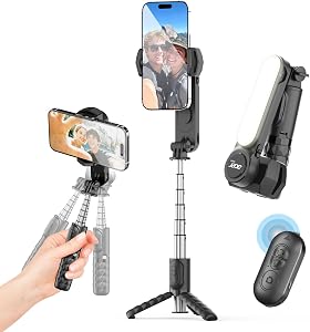 Acer Gadget Gimbal Stabilizer 1Axis for iPhone/Cell Phone/Smartphone/Android with Remote Control&Light, Portable Gimbal Tripod Auto Balance Handheld Selfie Stick for Video Recording, Live Streaming