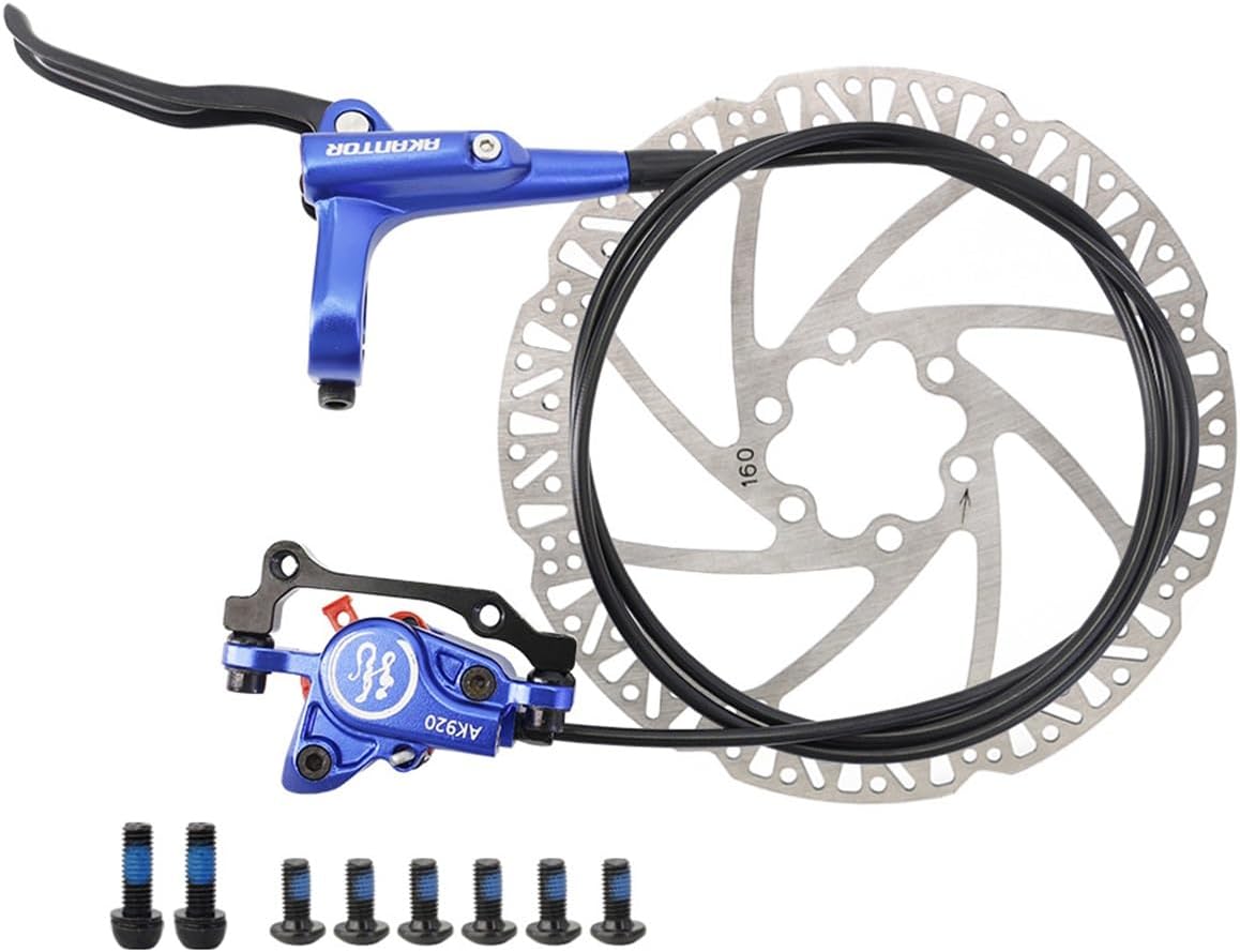 FukkeR Mountain Bikes Hydraulic Disc Brakes Left Rear Set 1450mm Aluminum Alloy Mountain Bikes Brake with 2 Piston Caliper PM/is Adapter And160mm Rotors for BMX XC Ebike