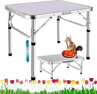 2FT Foldaway Picnic Table with 2 Adjustable Height, Portable Folding Halloween Decorations Trestle Tables for Outdoor Indoor Kitchen Garden, Multipurpose Party Dining Table, 2 Height 26cm/56cm