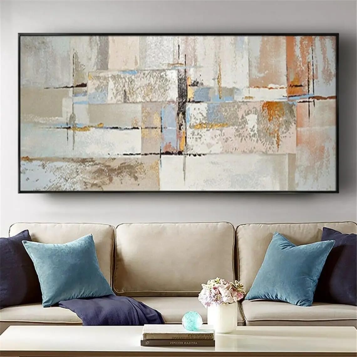 GOSRD Canvas Painting Geometric Light Minimalist Art Modern Large Wall Picture For Living Room(80X160cm)