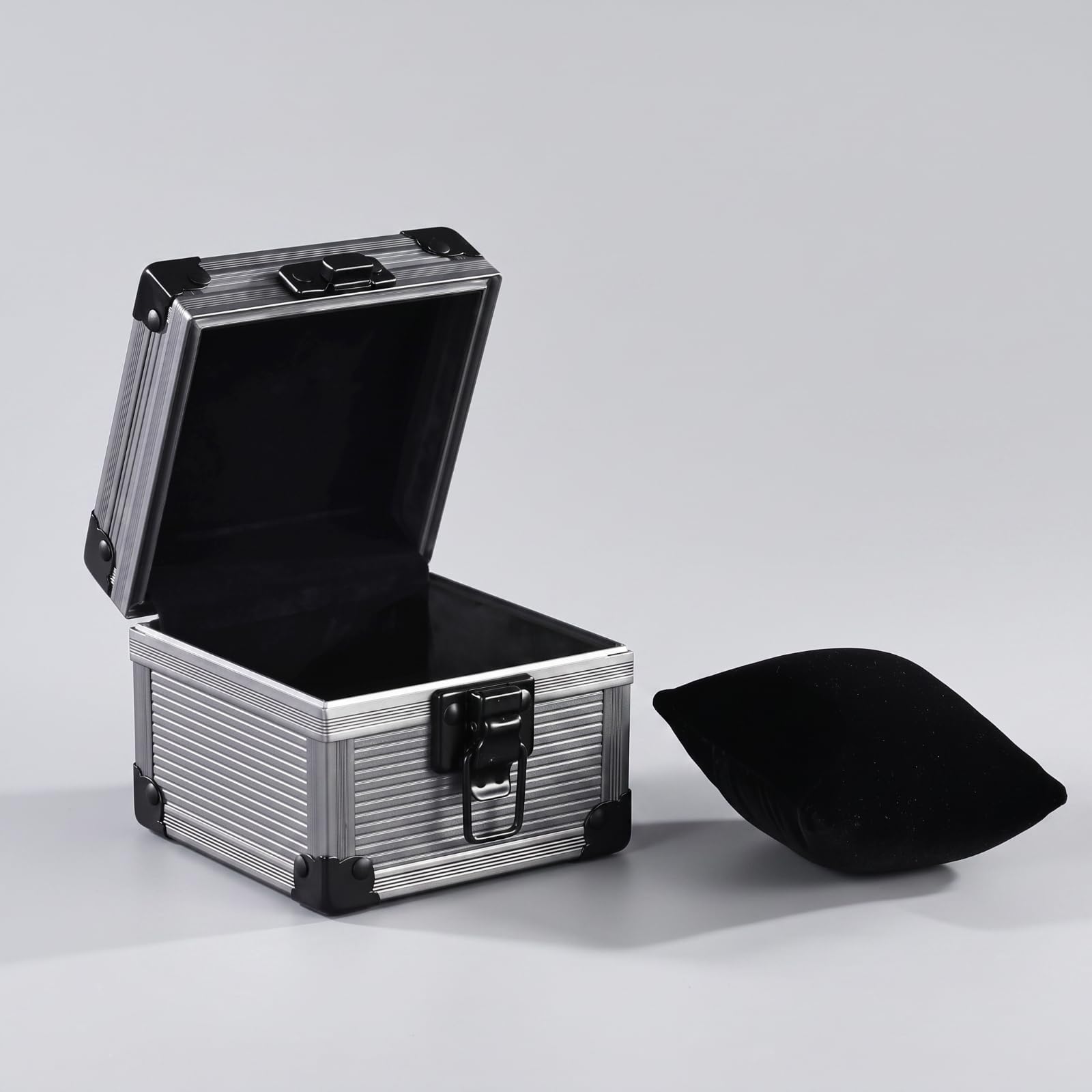 Gralara Uhrenbox mit Frontverschluss hartschalig Uhrenbox mit Klappdeckel stabil Uhrenkoffer für Reise, Silber, Abgerundete Ecken, Transparent