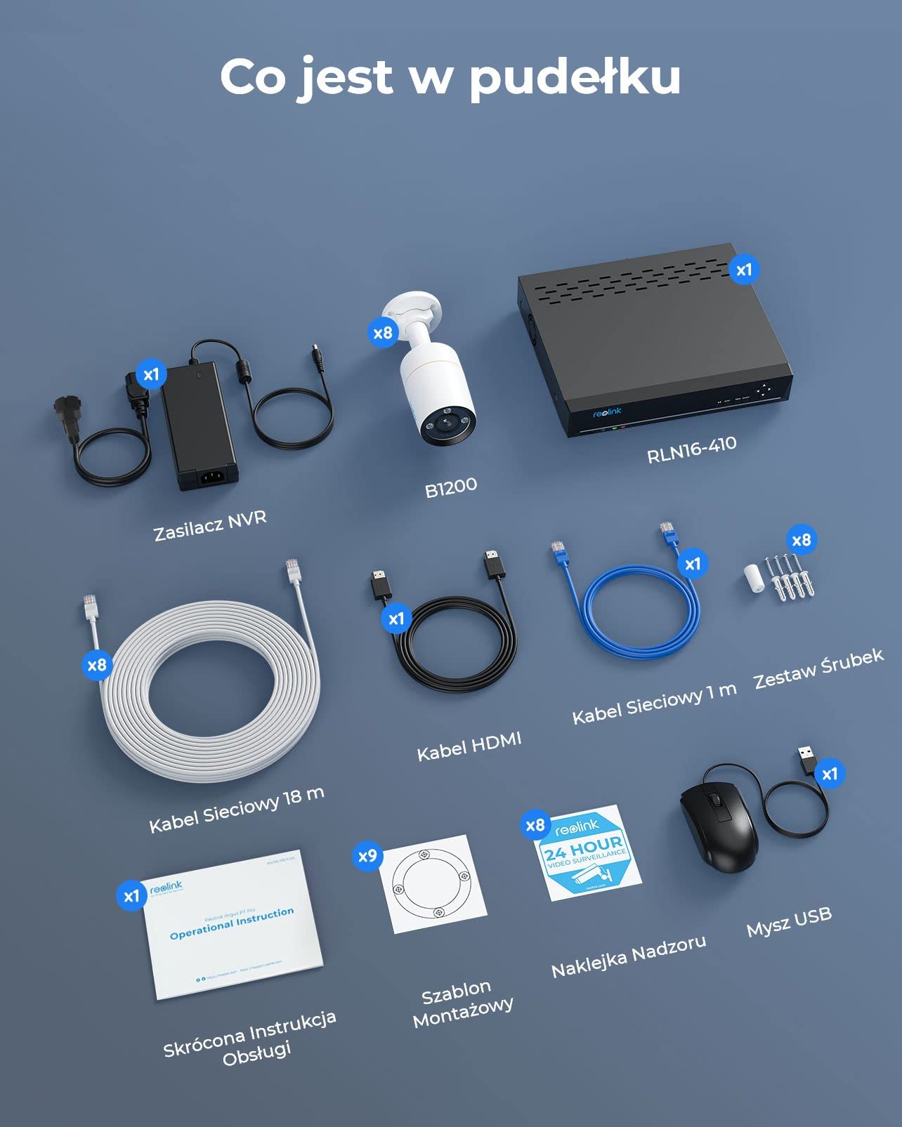 Reolink 12MP System kamer PoE, 8szt 12MP H.265 Kamery zewnętrzne kuloodporne, detekcja osób/pojazdów, 2-kierunkowa komunikacja, oświetlenie, 16CH NVR z 4TB HDD, nagrywanie 24/7, RLK16-1200B8-A