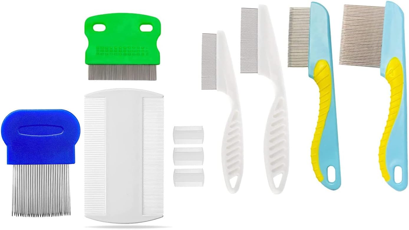 10 Pieces Head Lice Nit Comb Treatment for Any Type Of Hair, Best of Lice Combs For Nit Treatment Set, Remove Head Nits Fine Tooth Double Side Long Handle Metal Nit Comb for Headlice