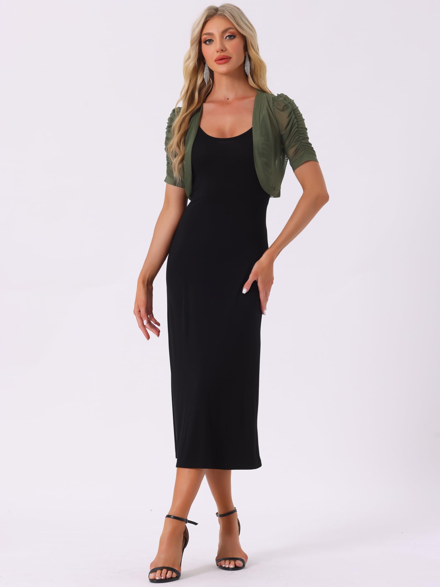 Allegra K Coprispalle Donna Elegante Maniche Corte Trasparente Bolero in Chiffon Aperto sul Davanti Giacca Corta Estivo per Festa di Halloween