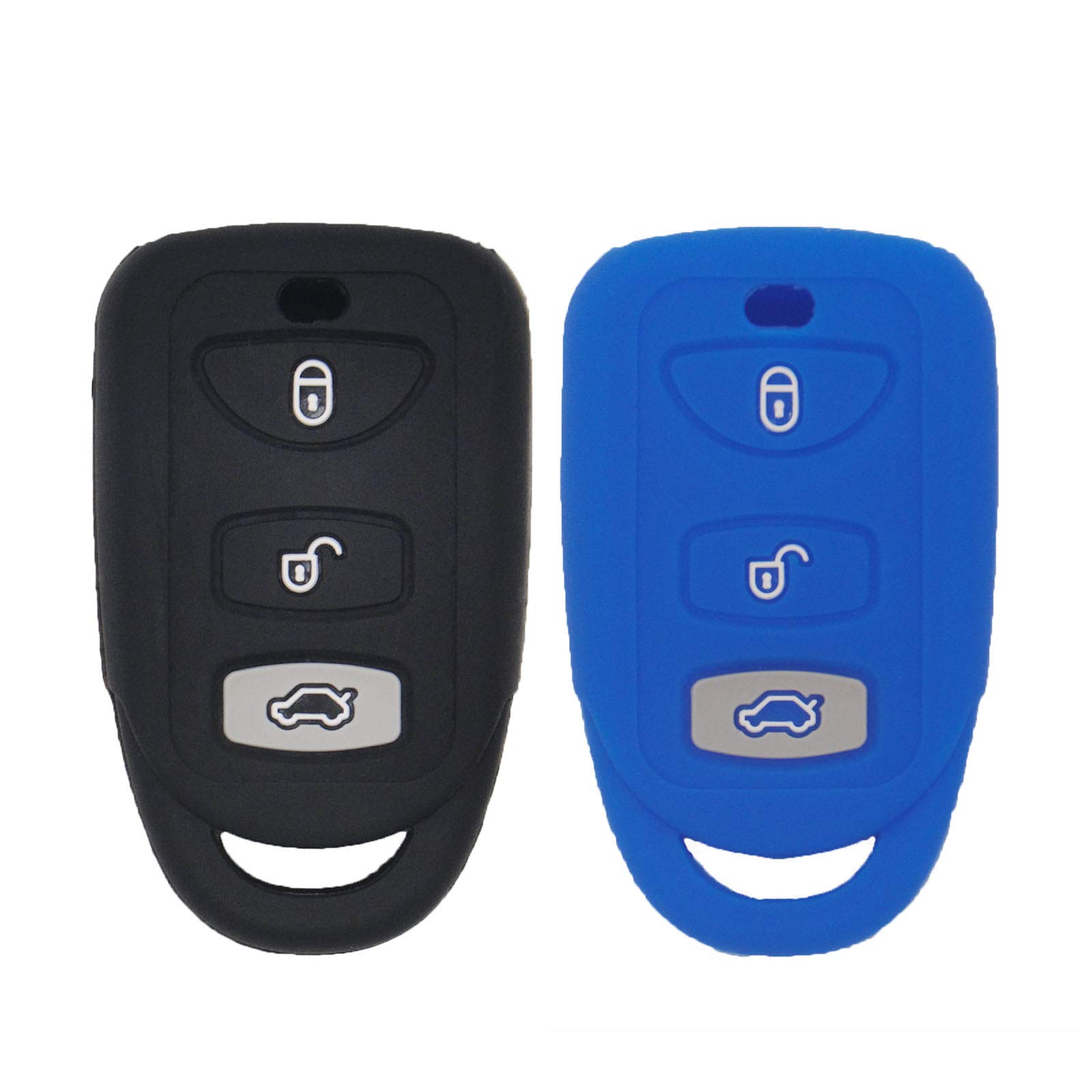 LemSa2pcs Silicone 3 Buttons Smart Key Fob Cover Remote Keyless Entry Bag Compatible with Hyundai Elantra Genesis Sonata, fit for Kia Sorento Forte Optima Rondo Spectra OSLOKA-423T, Black/Blue