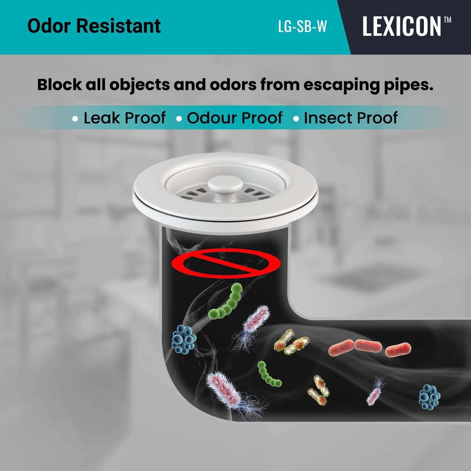 Lexicon Quartz Kitchen Sink Strainer with White Finish, Fits 3.5 Inch Drain Hole LG-SB-W