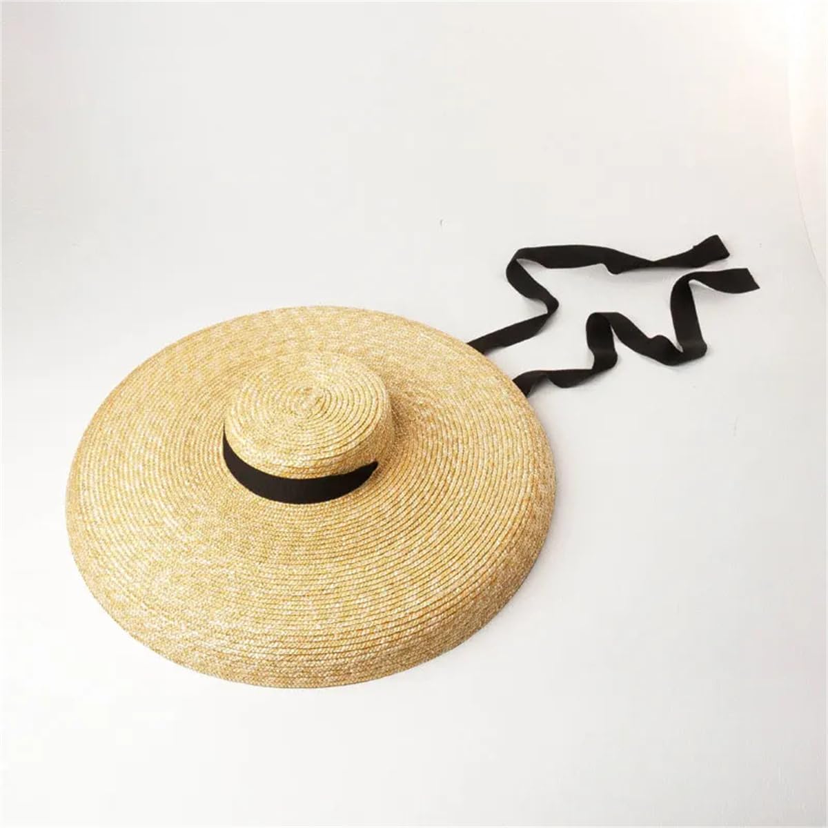 Sombrero para El Sol con Parte ior Plana De ala Ancha, Sombrero De Verano Grande para Mujer con ala Suave, Sombrero De Paja con Protección Solar, Sombrero De Playa para Viajes, 18 Cm