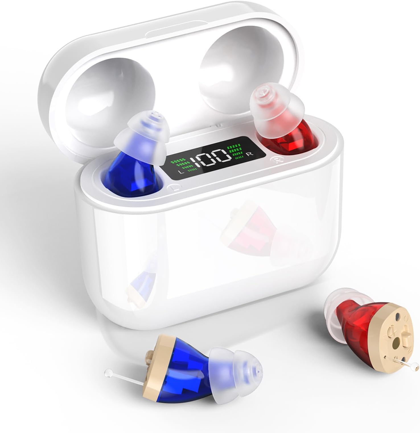 Hearing Aids with Long-Lasting Charging Case, Invisible Hearing Aids for Seniors with Smart Noise Cancellation, Completely-in-Canal Hearing Aid Devices, Easy Control (White)