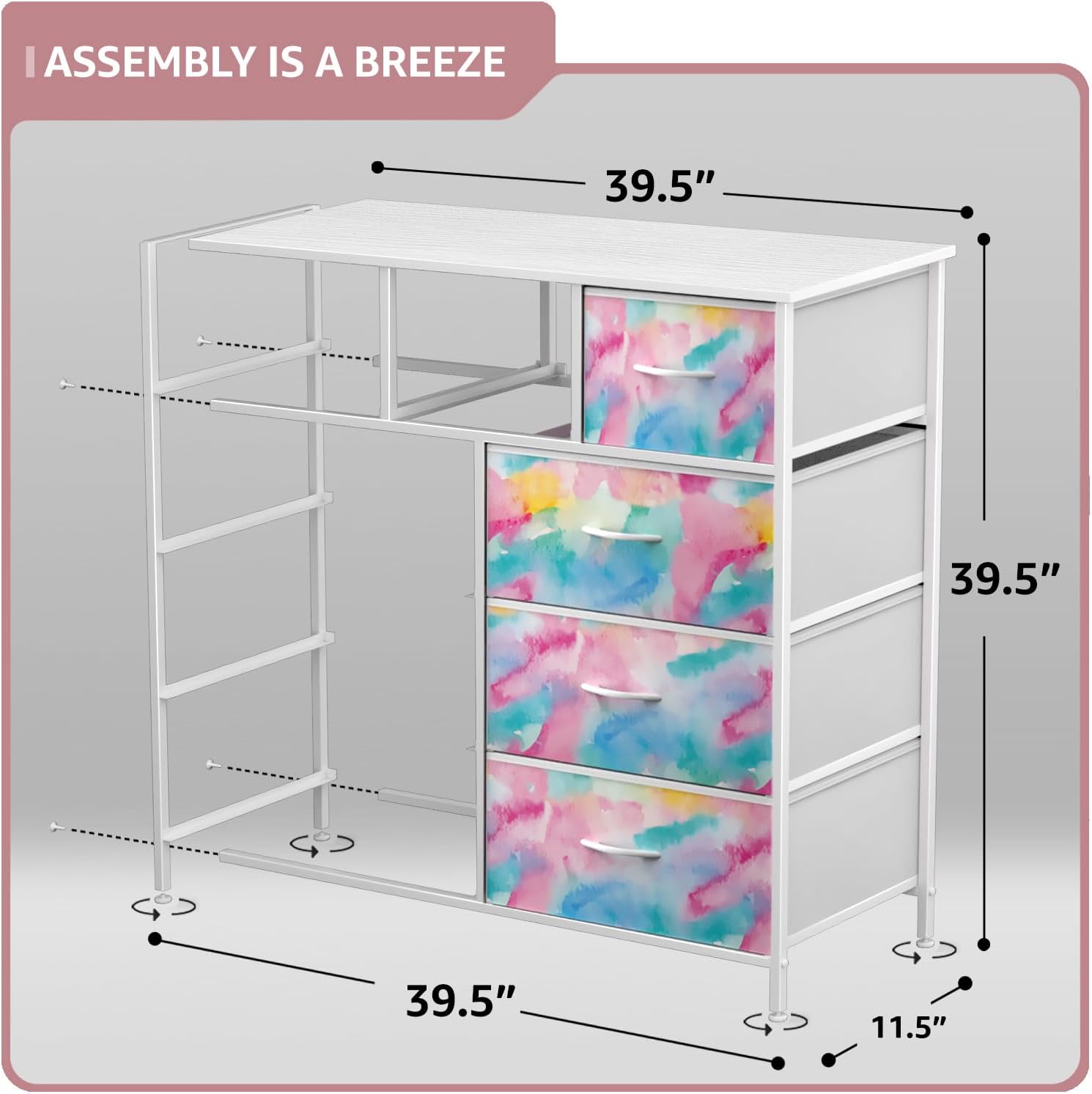 Sorbus Dresser with 9 Drawers - Furniture Storage Chest for Kid’s, Teens, Bedroom, Nursery, Playroom, Clothes, Toys - Steel Frame, Wood Top, Fabric Bins (Tie-dye)