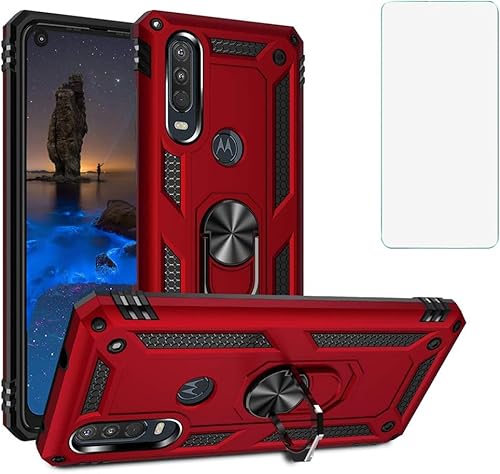 Funda para Motorola Moto P40 PowerMoto One Action, 360 grados con anillo giratorio con función atril híbrida resistente de doble capa a prueba de