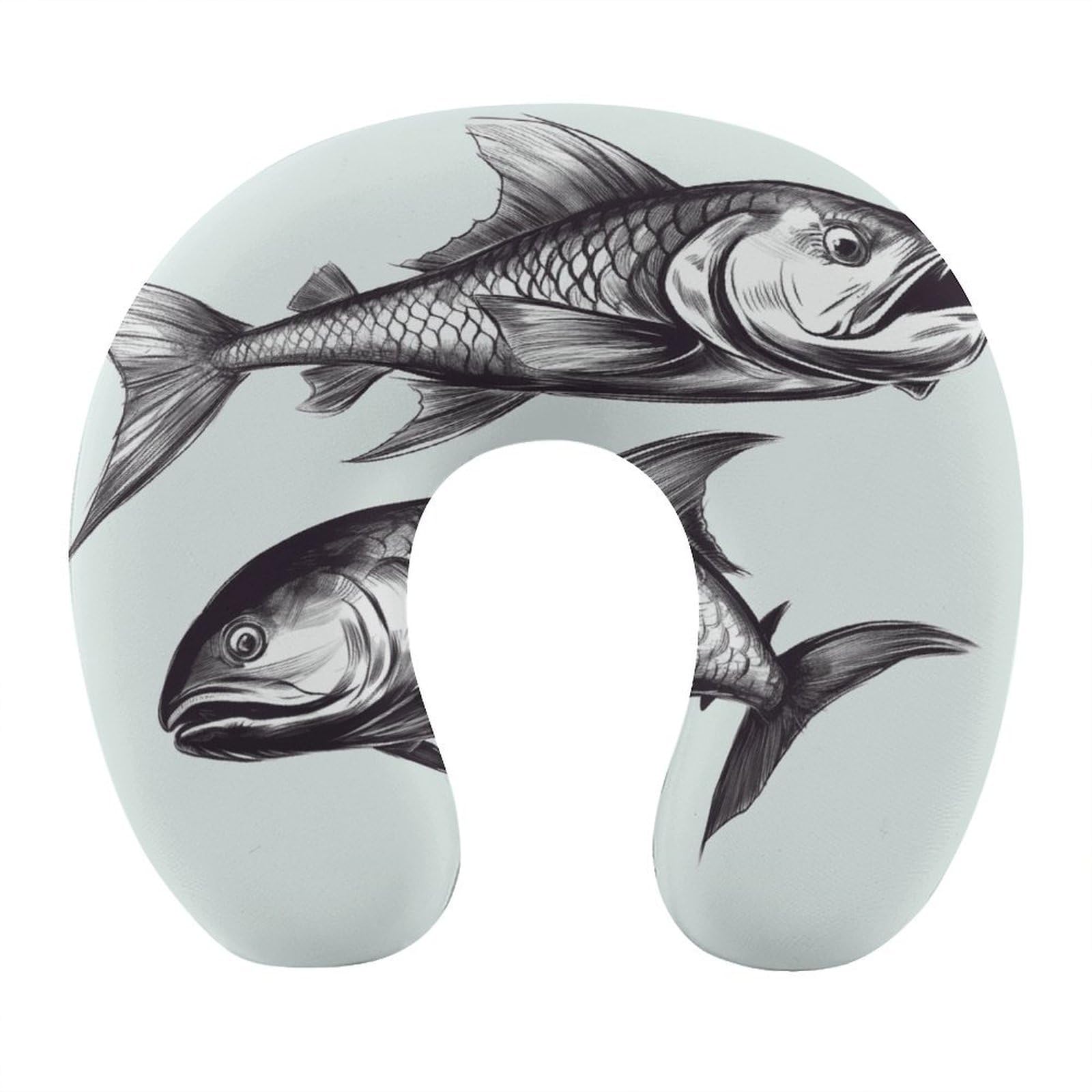Adfgyerh Style Sketch Fish U-Shaped Pillow，Memory Foam Pillow Core，Cushion ，Provide Neck Support ，Travel Pillow，Suitable For Airplanes, Cars, Homes, And Offices.