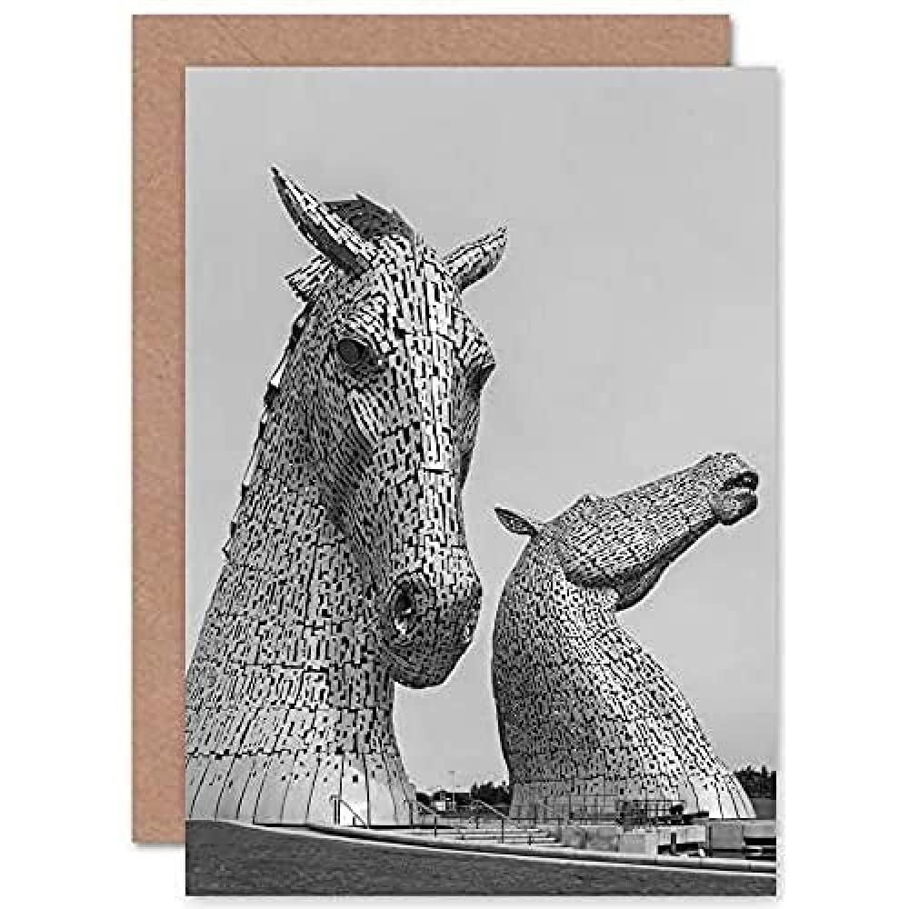 Artery8 - Greetings Card - Kelpies Horse Sculptures - Falkirk Scotland - Grey