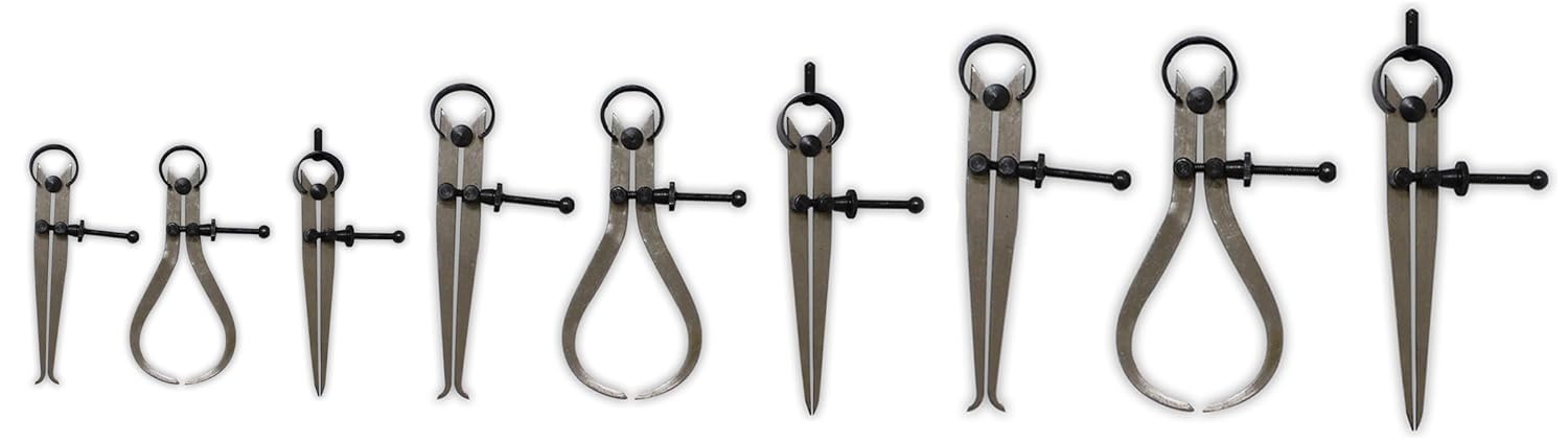 QUIX 9 Pc. Precision Caliper Set | Robust Steel Construction | Sizes: 4", 6", 8" (10.2, 15.2, 20.3 cm) | Inside, Outside, Divider Measurements | Locking Mechanism for Accurate Readings