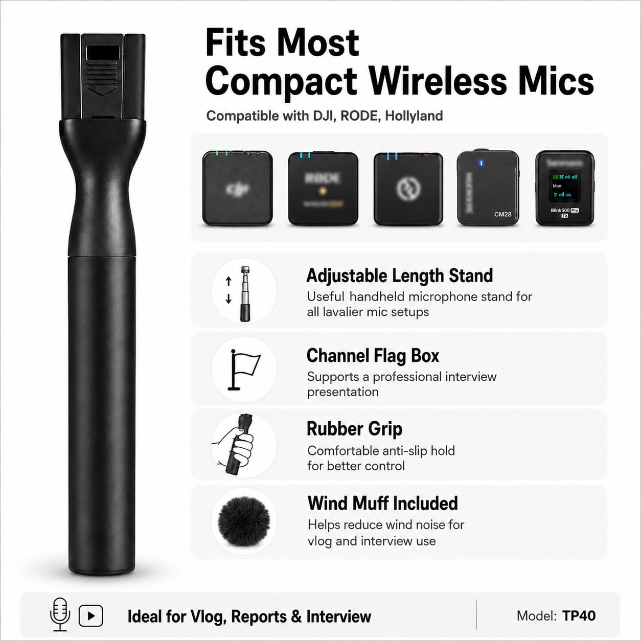 Interview Mic Handle Stick - Vlog & Podcast Grip -5