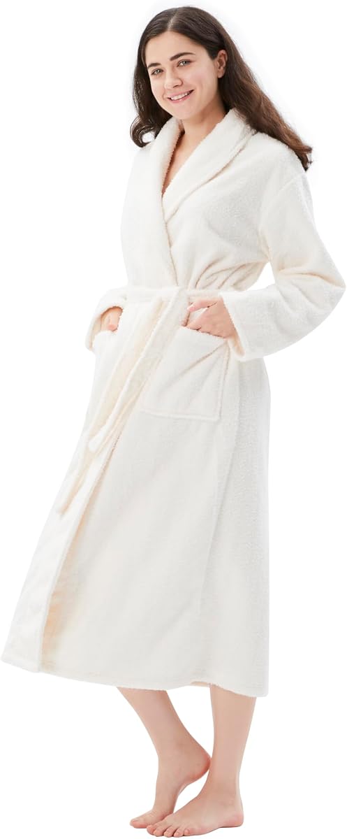 COOVA Premium - Albornoz suave de felpa para mujer, albornoz largo de forro polar cálido y esponjoso