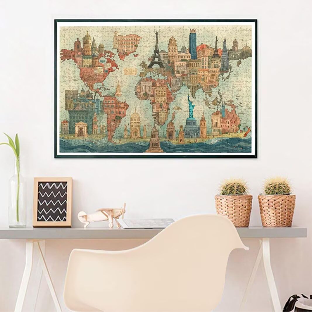 Puzzle 3000 Piezas Mapa, Puzzle Viajar para Adultos, un Rompecabezas Desafiante para Adultos, Rompecabezas Madera para Toda la Familia, Puzzles con Caja para Decoracion Hogar, Regalo Mujer, -7700