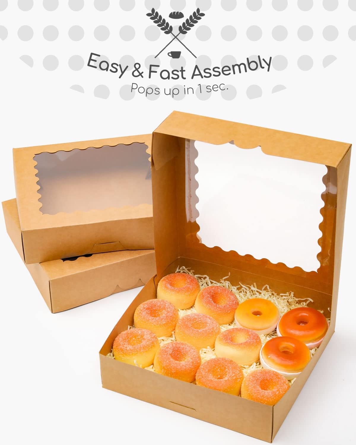 Gcardist Auto-pop Up Brown 20.3x20.3x6.4cm 24Pcs Cookie Box with Window Pastry Macaron Bakery Box For Packaging (8x8x2.5 inch) - Image 2