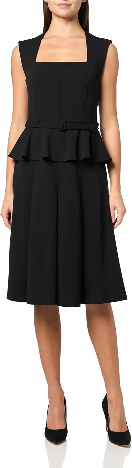 Calvin Klein Womens Sleeveless Square Neck Peplum Crepe Midi Dress