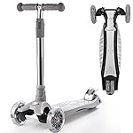 3 Wheel Scooter for Kids Ages 6-12,Kids Scooter with Light Up Wheels, Sturdy Deck Design, and 4 Height Adjustable Suitable for Kid Ages 3-12 (Grey)