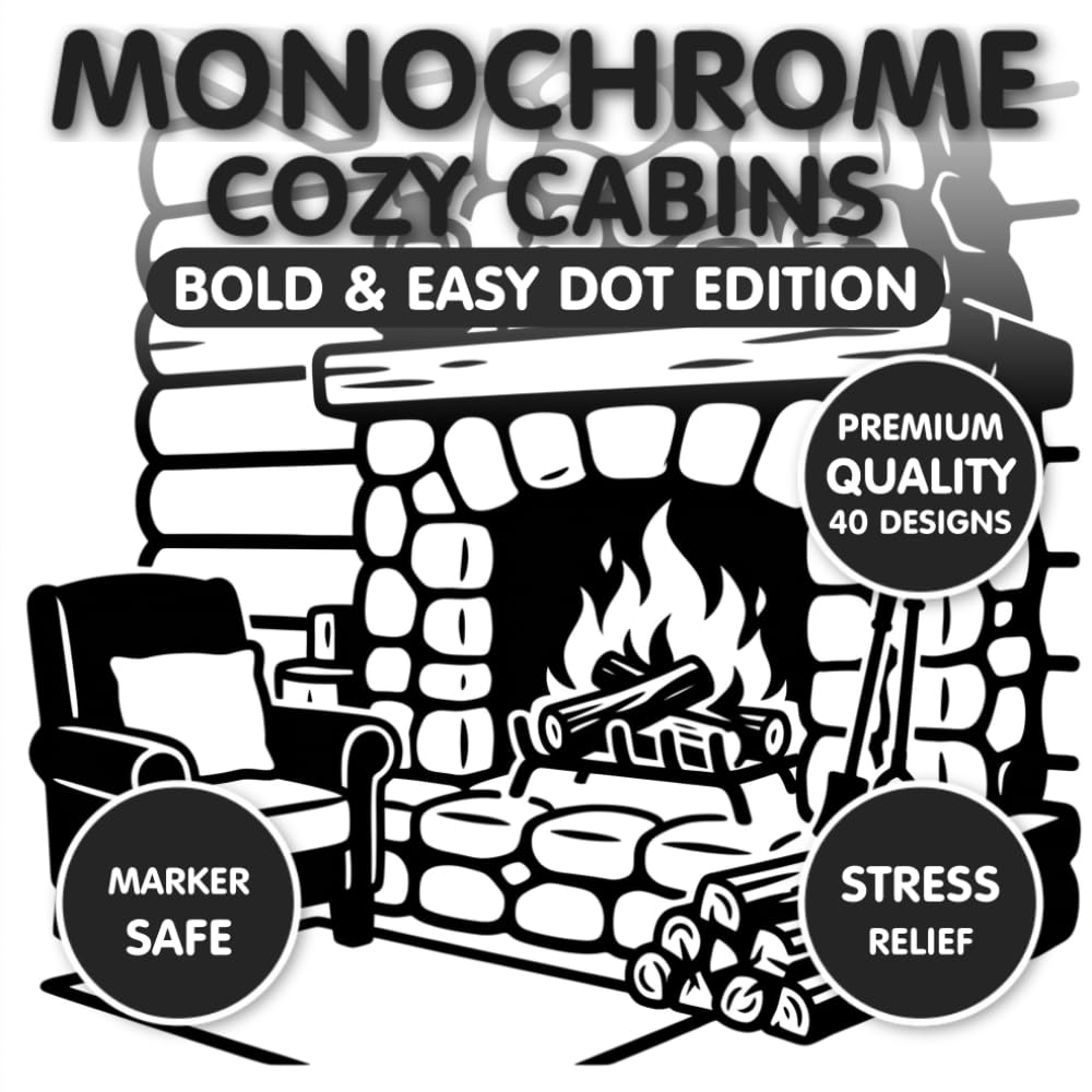 Monochrome Cozy Cabins: Bold & Easy Dot Edition: A Mindful One-Color Coloring Book for Stress Relief and Relaxation (Monochrome Bold & Easy Dot Edition)