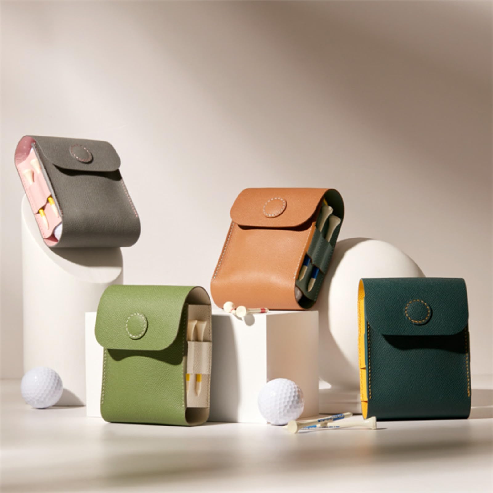 BAIRU Sac de transport en cuir pour balles de golf - Porte-tees de golf - Pochette de rangement portable - Sac de rangement léger pour balle de golf - Sac de rangement pour télémètre