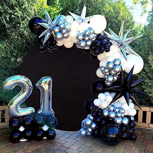 Image of 6.5ft Black Round Backdrop Cover Black Arch Backdrop Photography Balloon Birthday Photo Backdrop for Halloween Party Baby Shower Decor