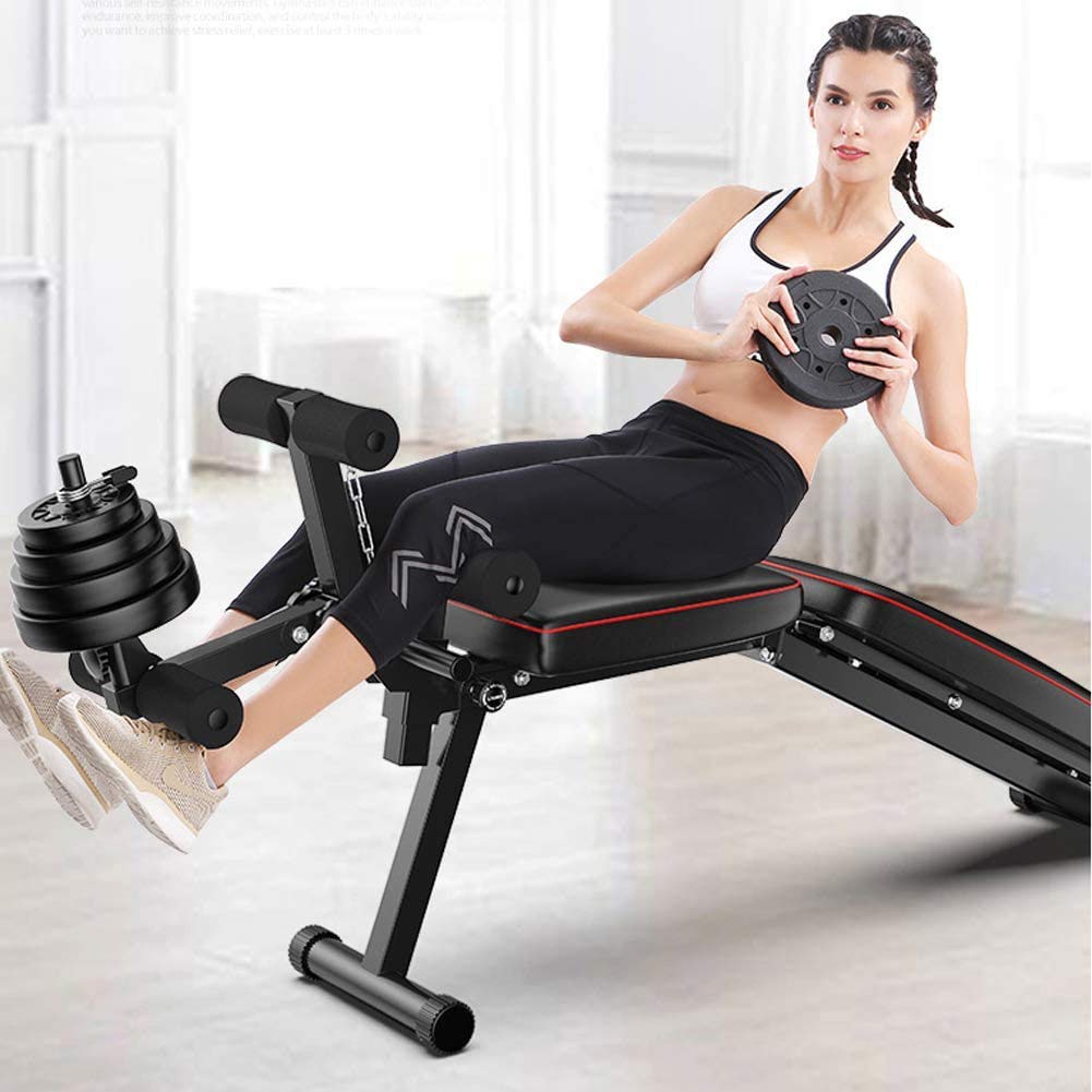 Banco de Abdominales Plegable Ajustable, Banco de Musculacion Plegable Inclinable Banco Reclinable Gimnasio con Curler de Brazos y Piernas, Sistema para Entrenar Los Abdominales