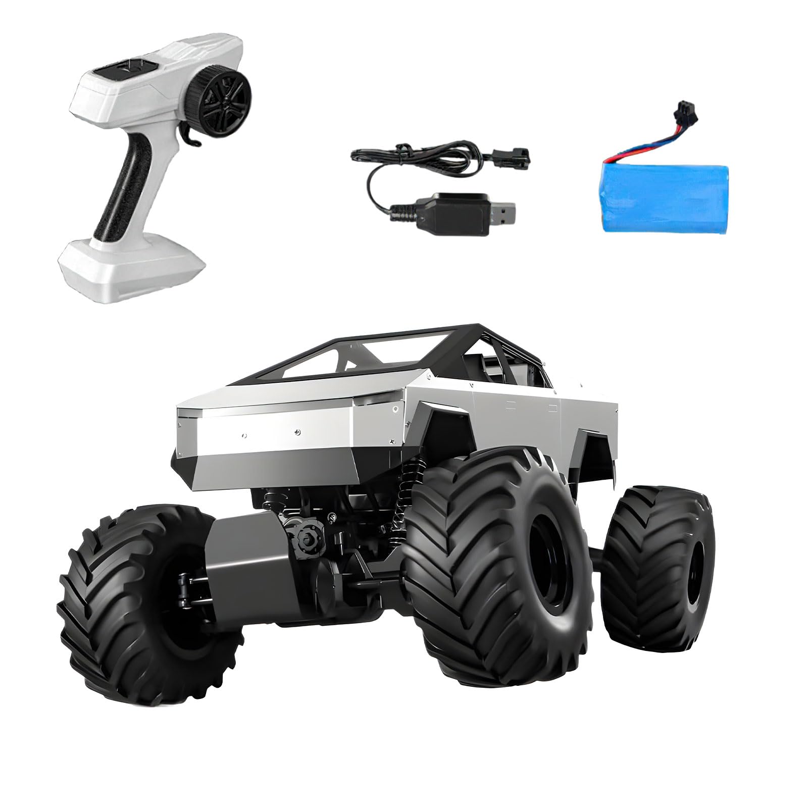 Remote Control Car, 2.4Ghz 1/8 Scale Model Racing Car Toys, Aluminum Alloy 4WD Off-Road PickupTruck with LED Headlight and Rechargeable Battery Gifts for Adults Boys (RC)