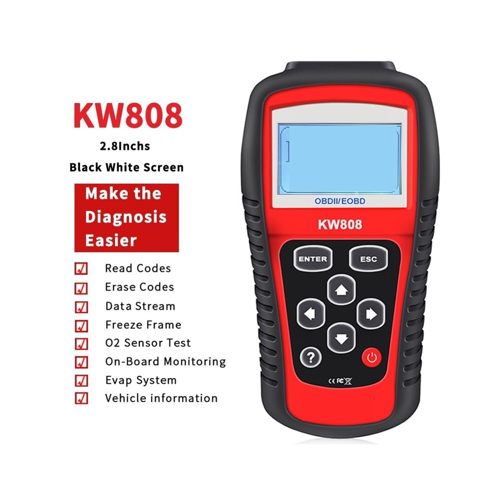 KW808 Car OBDII EOBD Fault Scanner Code Reader Fault Engine System Diagnostics Tools