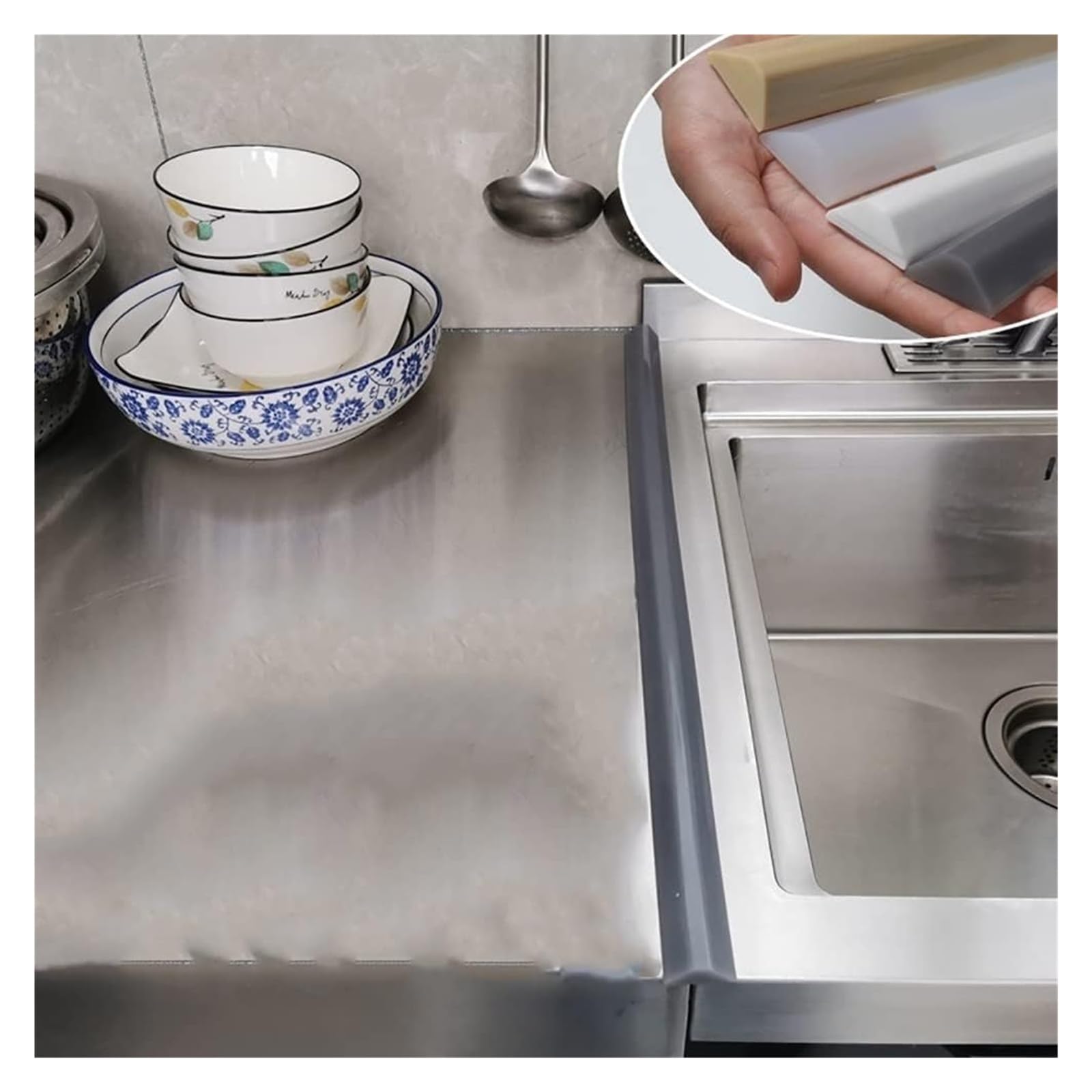 Tira de barrera agua retención baño, presa umbral ducha plegable, fregadero protector contra salpicaduras cocina silicona, Retaini flexible(Grijs,10m/393 inch)