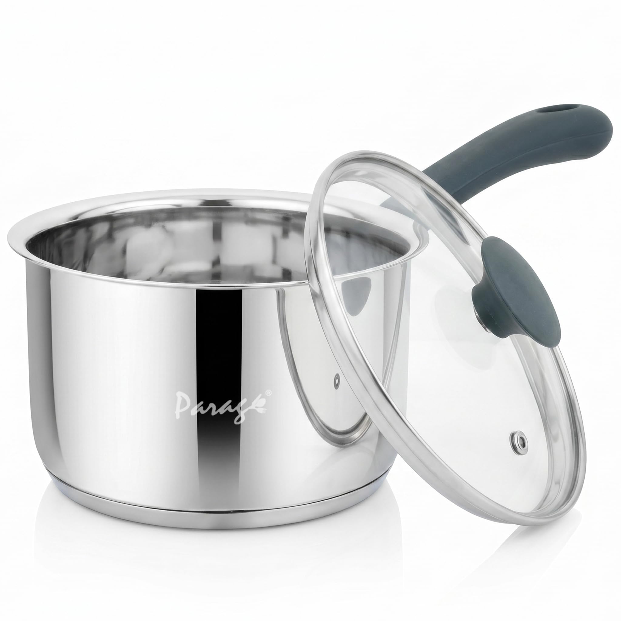 Parage Stainless Steel Saucepan with Glass Lid, Induction & Gas Compatible, Tri-Ply Bottom Sauce Pan, Milk Boiler Tea Pan with Silicon Handle for Daily Cooking, 2 Years Warranty-picture-17