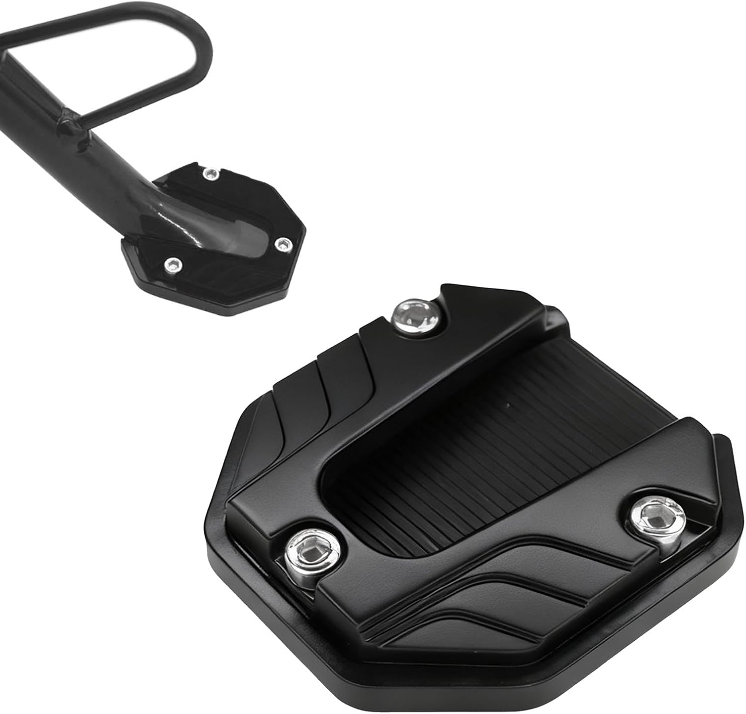 Motorcycle Kickstand Pad, Aluminium Alloy Kickstand Side Stand Extension Plate, Universal Motorcycle Support Accessory for Soft Ground, Grass, Gravel, Sand and Hot Pavement (Black)