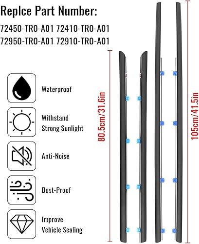 Miniatura 3 de 72450-TR0-A01 Burlete para ventana de moldura para Honda Civic Sedan 2012-2015, 72410-TR0-A01 72950-TR0-A01 72910-TR0-A01 72910-TR0-A01