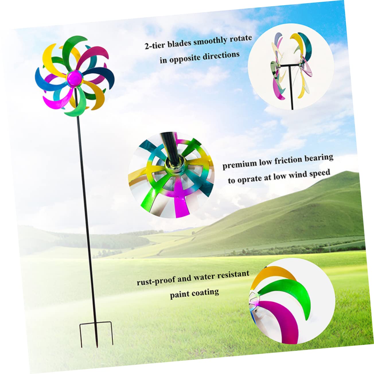 Buntes Windrad Spielzeug aus Eisen als Dekorative Gartenstecker Deko | 1 Stück, für Rasenflächen und Gartenpartys, Farbenfrohe Optik mit Hübschem Design