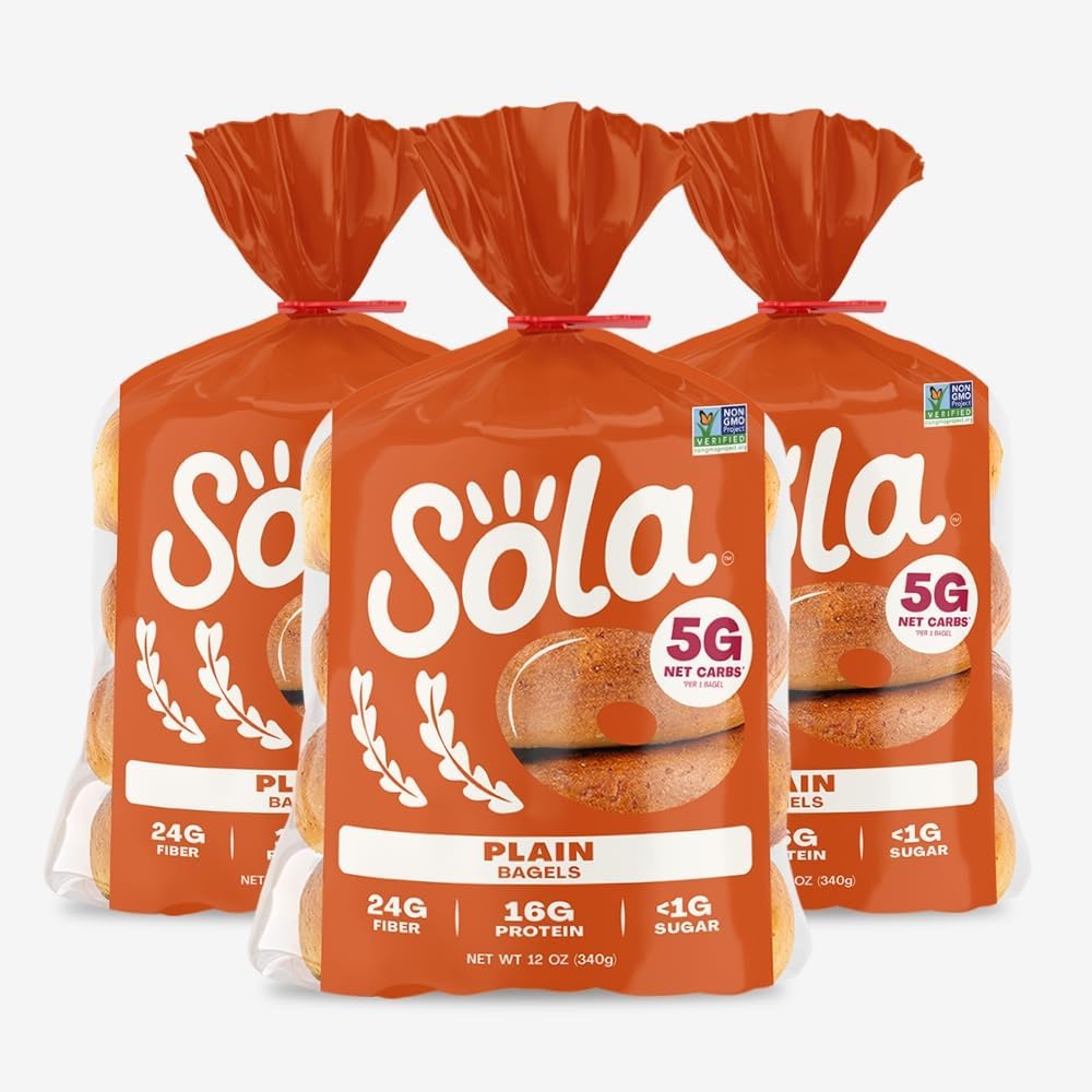 Plain Bagels, Low Carb & Keto Friendly, 16g of Protein Per Bagel & 5g Net Carbs, Non-GMO, No Sugar Added, 12 oz, (4 Bagels Per Pack), (Pack of 3)