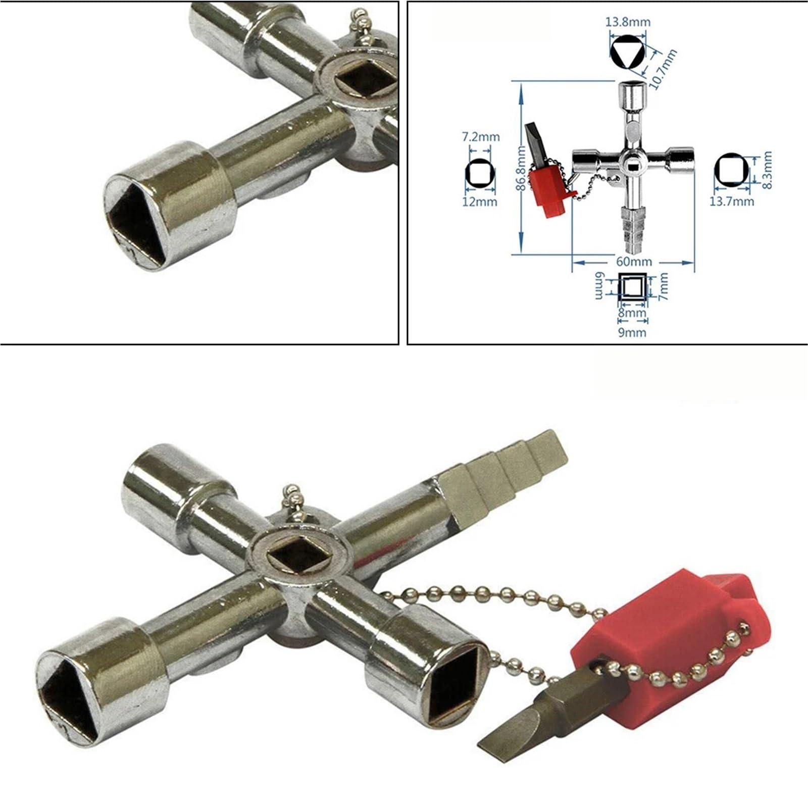 Llave de purga radiadores, llave triangular multifunción 4 vías for fontaneros, compatible con armarios contadores gas y electricidad, ventilación