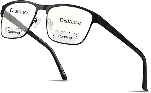 ANDWOOD Gafas de sol para hombre con protección UV, lentes de lectura bifocales, bloqueo de luz azul, marco de metal cuadrado