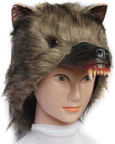 Lobo loco media cabeza látex máscara unisex animal máscara ojos rojos iluminación