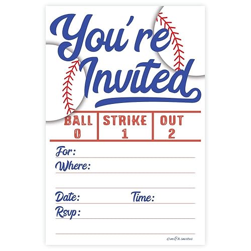 Baseball Party Invitations (20 Count) With Envelopes