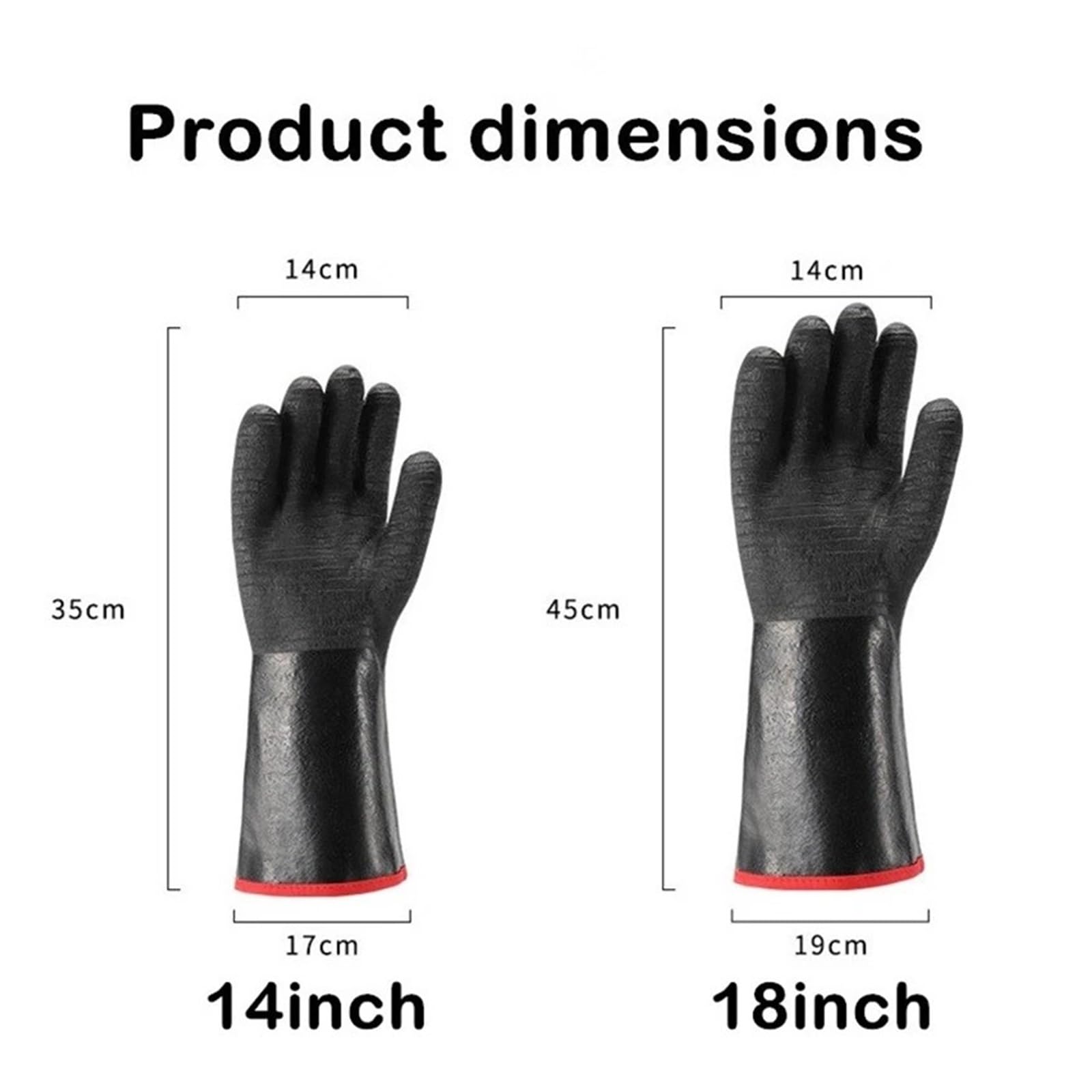 Guanti da forno in neoprene, 14/18 pollici, guanti BBQ impermeabili | Modello 0101059, fodera in cotone, resistente all'olio, texture antiscivolo, manica lunga con anello(18inch-thin-700F)