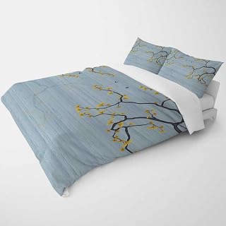 YANFENQI California King Microfiber Duvet Cover Chinese Style Cherry Blossoms Plum Blossom Art Cabin Themed Bedding for Kids Teens Adults (California King,104