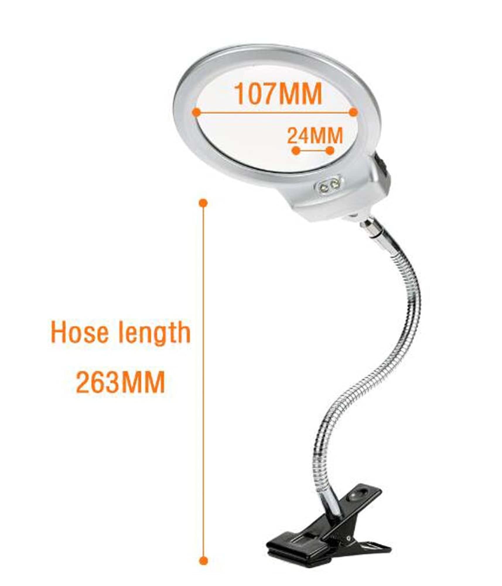 Lampe loupe de Table et de Bureau à Pince, loupe Mains Libres 2,5 x 5 x avec 2 lumières LED lumière du Jour et Clip en métal – Artisanat, Lecture, Bijoux, Soudure, Couture, Passe-Temps, réparation,